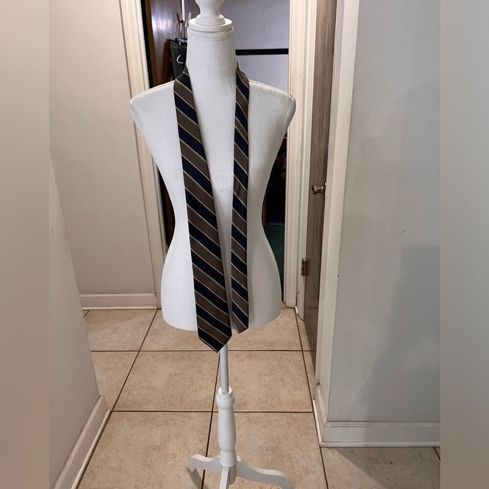 Christian Dior men’s silk tie blue tan office wear vintage